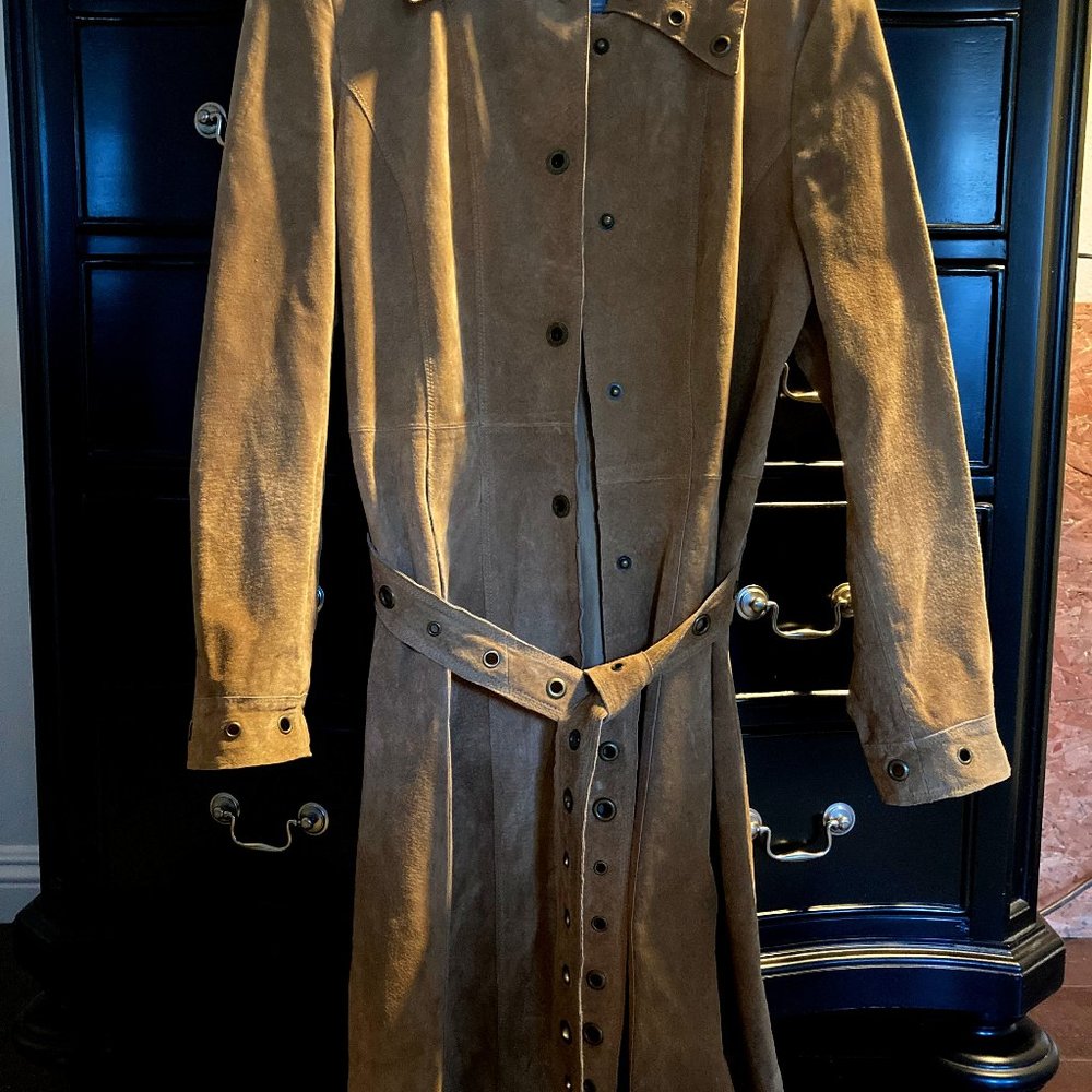 Vintage Nine West Suede/Leather Trench Coat Sz L/G